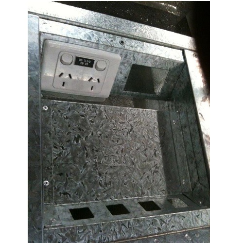 Infloor ducting, galvanised box with D/GPO